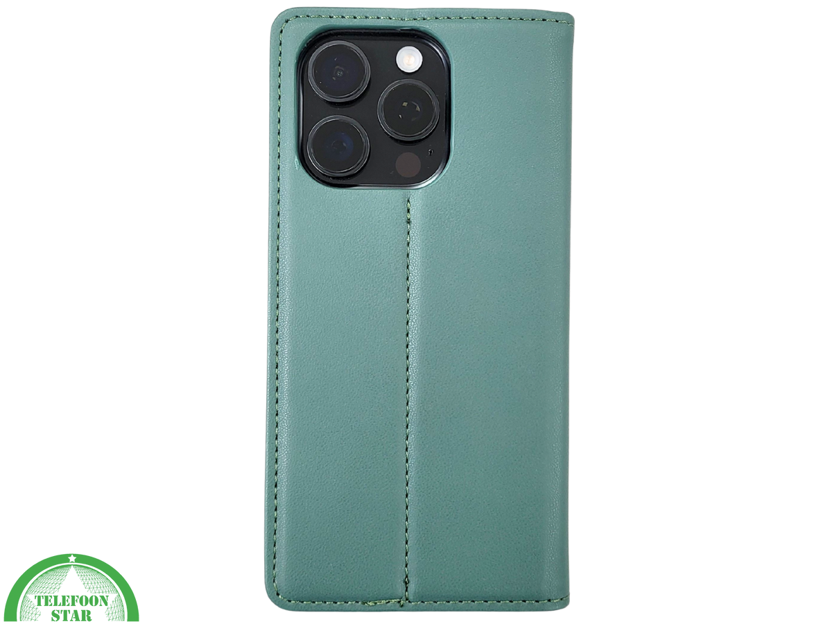 iPhone 16 Pro Bookcase Hoesje Donkergroen &ndash; Luxe Leren Look met Magnetische Sluiting