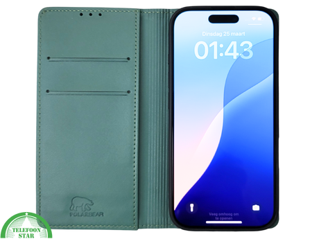 iPhone 16 Pro Max Bookcase Hoesje Donkergroen &ndash; Luxe Leren Look met Magnetische Sluiting
