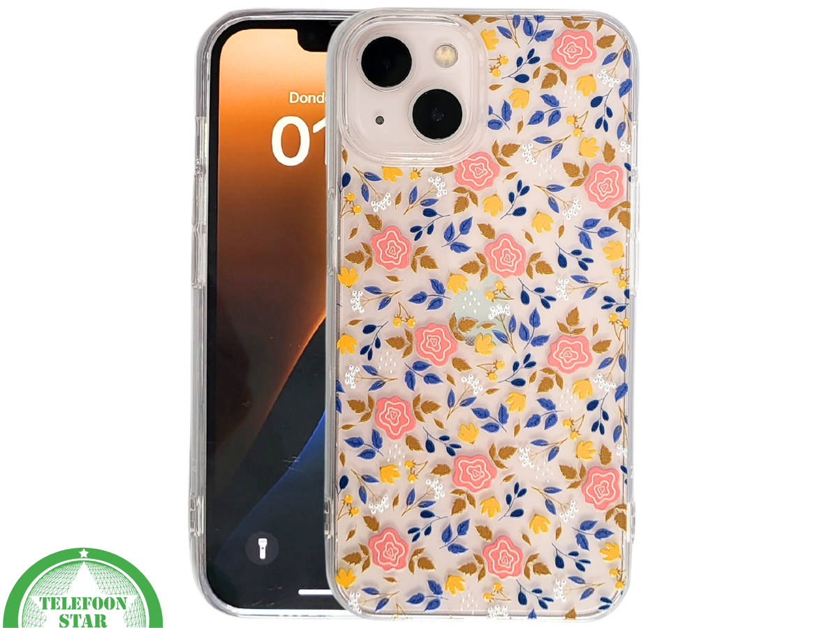 RoseLeaf Soft Case &ndash; iPhone 13 / 14 Bloemen Hoesje met Rozen | Telefoonstar.nl
