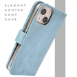 Lichtblauw Bookcase Hoesje iPhone 13 en 14 Met Sluitbandje en Pasjeshouder prijs goedkoop &euro;14,95