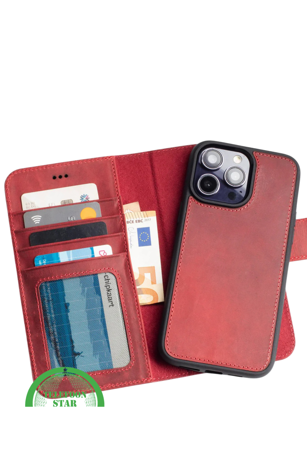 Rood Bookcase Hoesje iPhone 14 Pro Max &ndash; Luxe &amp; 360&deg; Bescherming | Telefoonstar