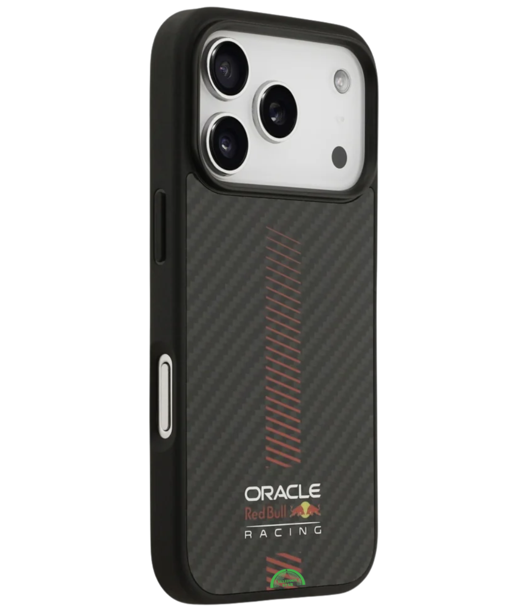 Hoesje voor iPhone 17 Pro Zwart Carbon Look met Rode Accentlijn
