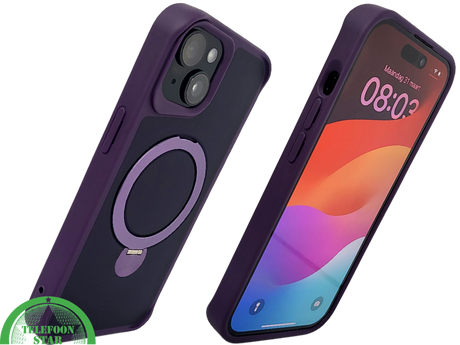 iPhone 15 Plus Hoesje Donkerpaars &ndash; Met Uitklapbare MagSafe-Ring en Extra Grip