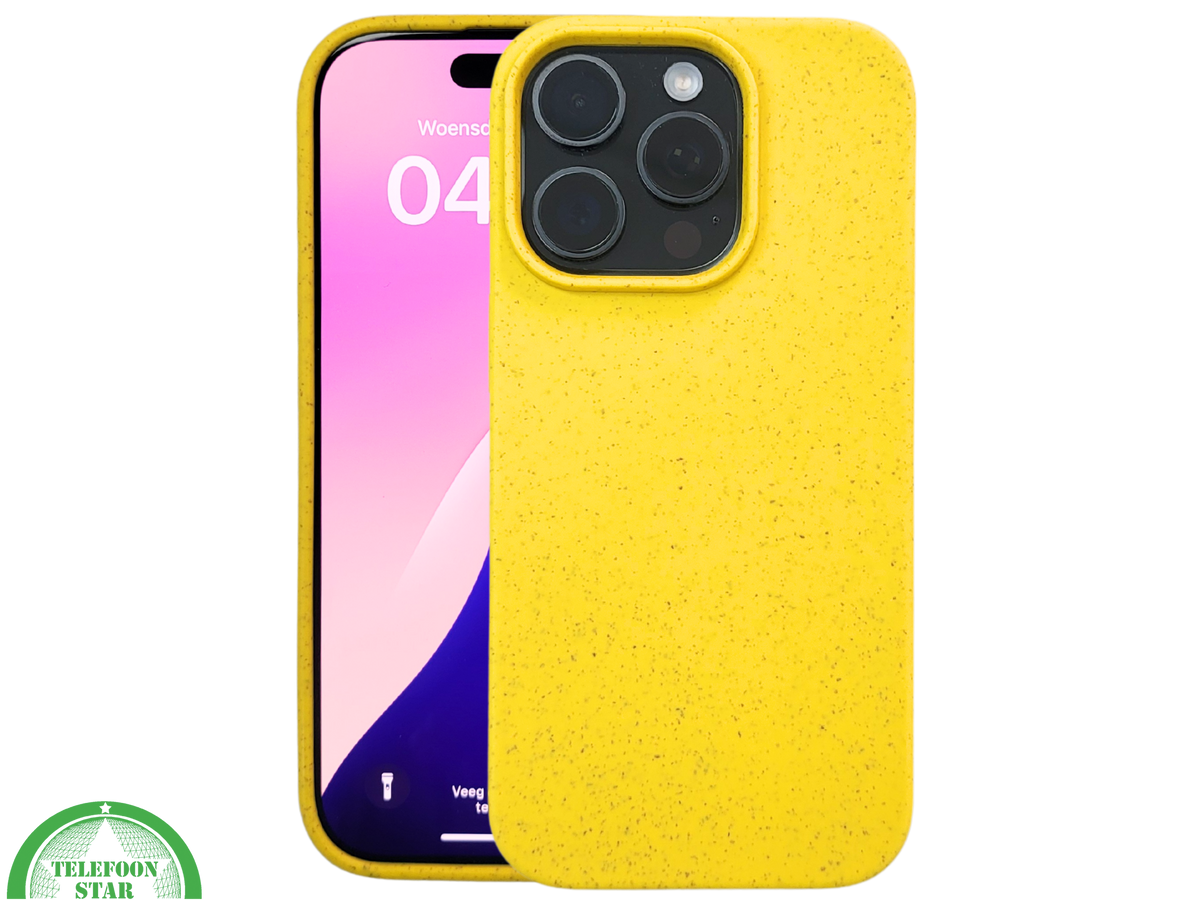 iPhone 16 Pro Geel Eco Hoesje &ndash; Biologisch Afbreekbare Matte Bescherming