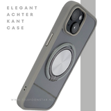 iPhone 15 Hoesje &ndash; Transparant Met Taupe Rand &amp; Zilveren Ringhouder | Elegant &amp; Functioneel