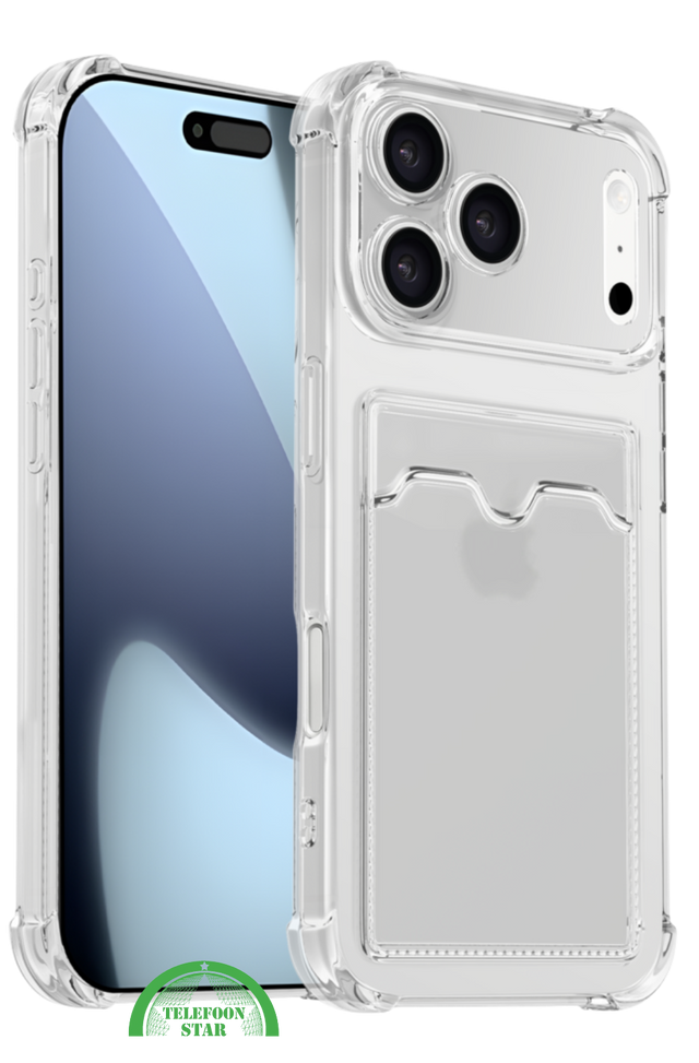Silicone hoesje voor iPhone 18 Pro &ndash; Transparant Silicone met Kaarthouder | Telefoonstar