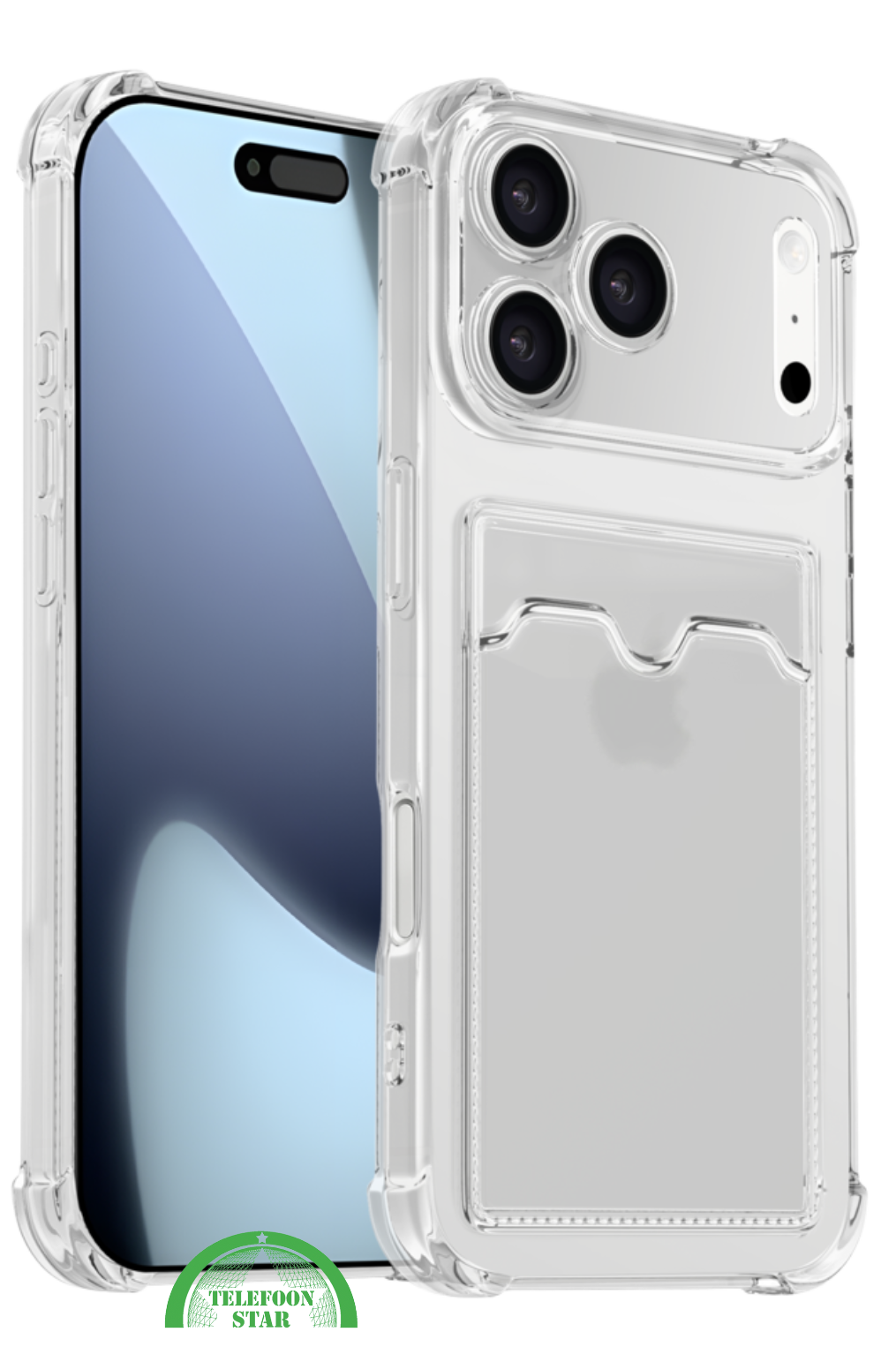 Silicone hoesje voor iPhone 18 Pro &ndash; Transparant Silicone met Kaarthouder | Telefoonstar