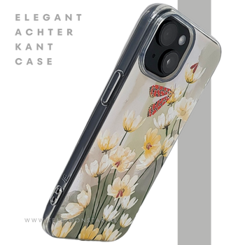 iPhone 15 Hoesje &ndash; Transparant Met Bloemen &amp; Vlinderprint | Elegant, Natuur &amp; Uniek