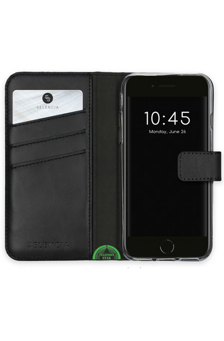 Bookcase Hoesje voor iPhone SE 2022 Zwart, Stijlvol, Functioneel &amp; 360&deg; Bescherming