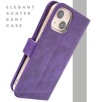 Paars Bookcase Hoesje iPhone 13 / 14 &ndash; Luxe Wallet Case met Magneetsluiting | &euro;14,95