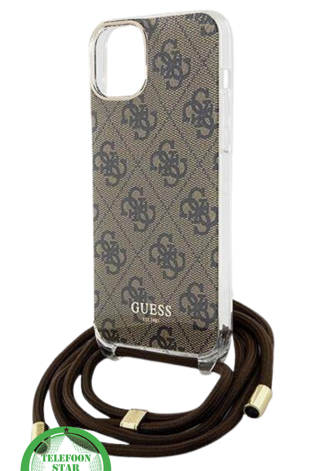 Hoesje voor iPhone 15 - DonkerBruin Crossbody Design met Luxe Logo en Koord