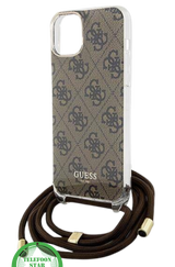 Hoesje voor iPhone 15 - DonkerBruin Crossbody Design met Luxe Logo en Koord