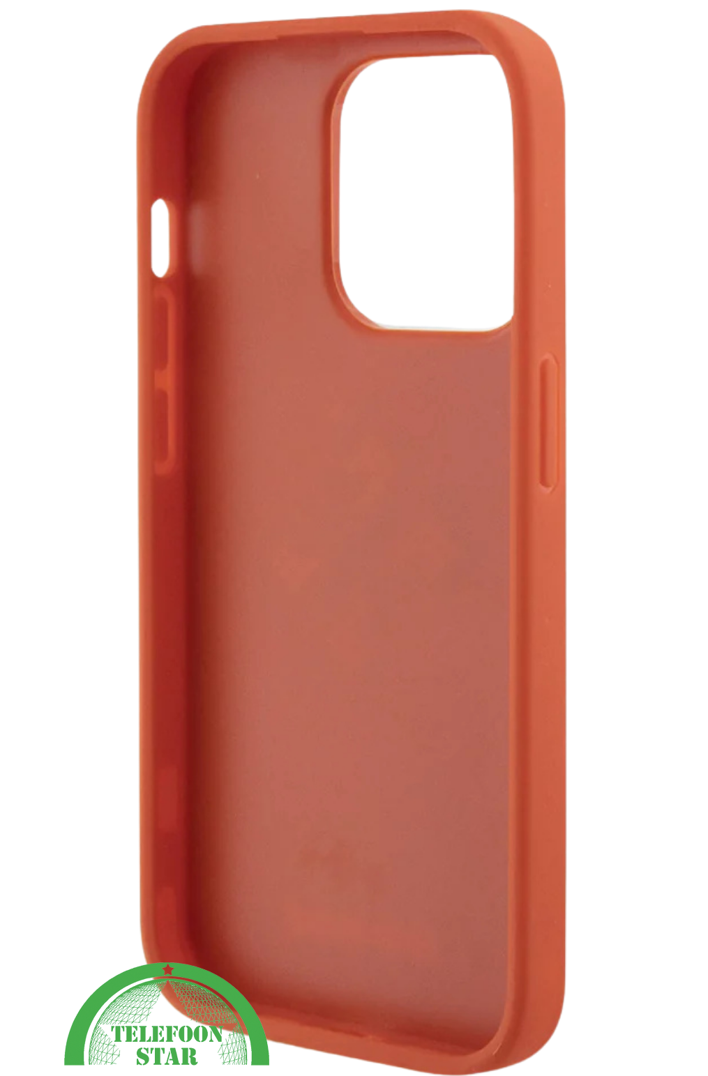 iPhone 15 Pro Siliconen Hoesje &ndash; Oranje Design met Gouden Logo en Gripbescherming