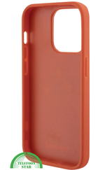 iPhone 15 Pro Siliconen Hoesje &ndash; Oranje Design met Gouden Logo en Gripbescherming