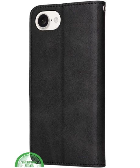 Hoesje voor iPhone 16E Zwart Leren Bookcase Slank en comfortabel ontwerp