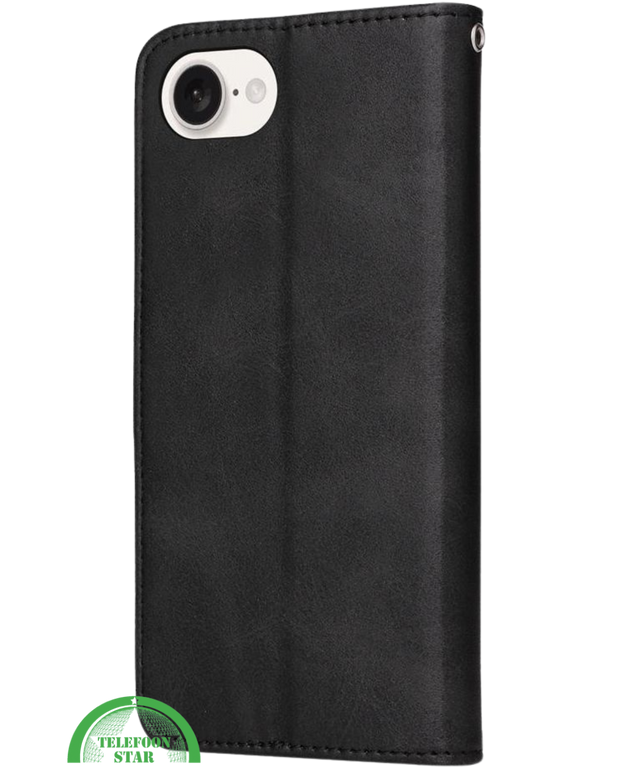Hoesje voor iPhone 16E Zwart Leren Bookcase Slank en comfortabel ontwerp