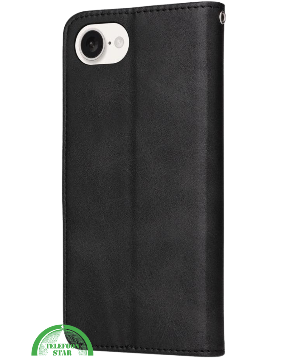 Hoesje voor iPhone 16E Zwart Leren Bookcase Slank en comfortabel ontwerp