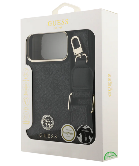 Hoesje voor iPhone 17 Pro Zwart Guess afneembare schouder- en polsband