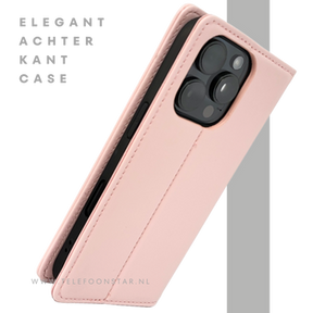 Bookcase Hoesje iPhone 16 Pro Roze &ndash; Elegante Wallet Case met Pasjeshouder