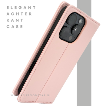 Bookcase Hoesje iPhone 16 Pro Roze &ndash; Elegante Wallet Case met Pasjeshouder
