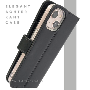 Zwart Bookcase Hoesje iPhone 13 / 14 &ndash; Met Bandje en Standaardfunctie | &euro;14,95