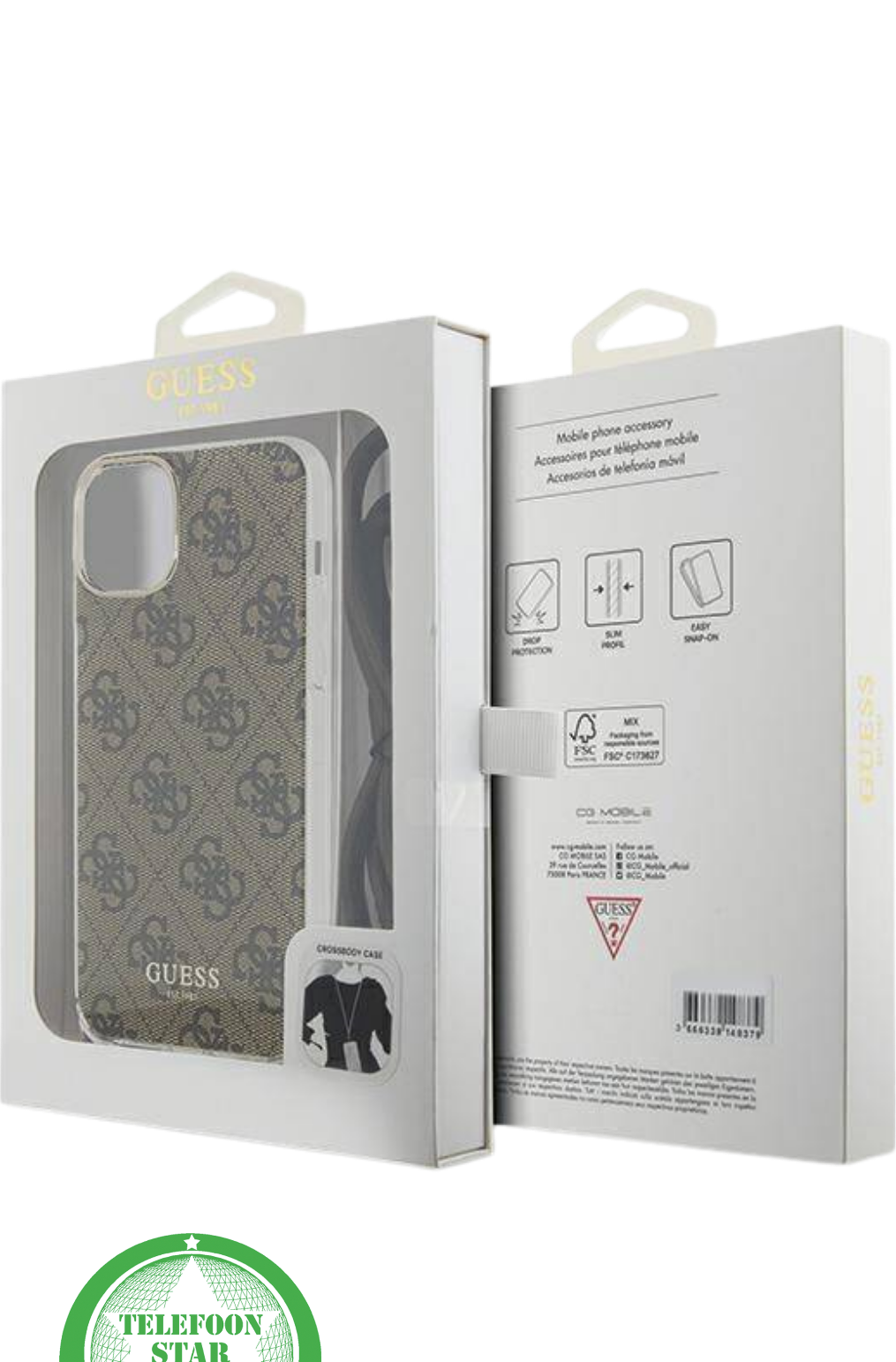Hoesje voor iPhone 15 - DonkerBruin Crossbody Design met Luxe Logo en Koord