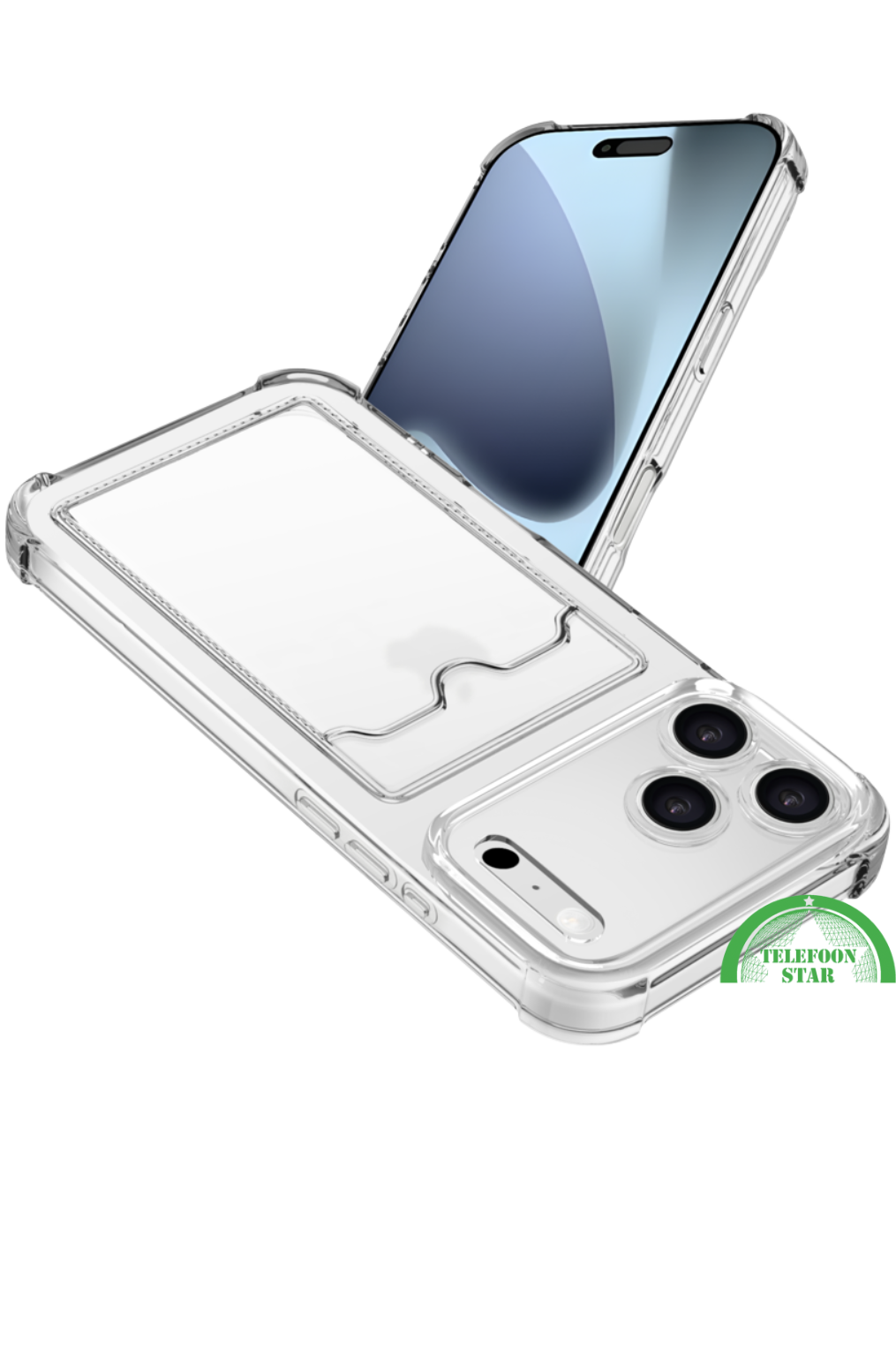 Silicone hoesje voor iPhone 17 Pro Max &ndash; Transparant Silicone met Kaarthouder | Telefoonstar