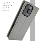 Bookcase Hoesje iPhone 16 Pro Grijs &ndash; Stijlvolle Bescherming met Pasjeshouder