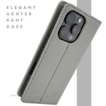 Bookcase Hoesje iPhone 16 Pro Grijs &ndash; Stijlvolle Bescherming met Pasjeshouder
