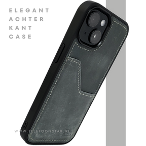 iPhone 15 Hoesje &ndash; Donkergroen Vintage Leerlook Met Kaarthouder | Stoer &amp; Praktisch