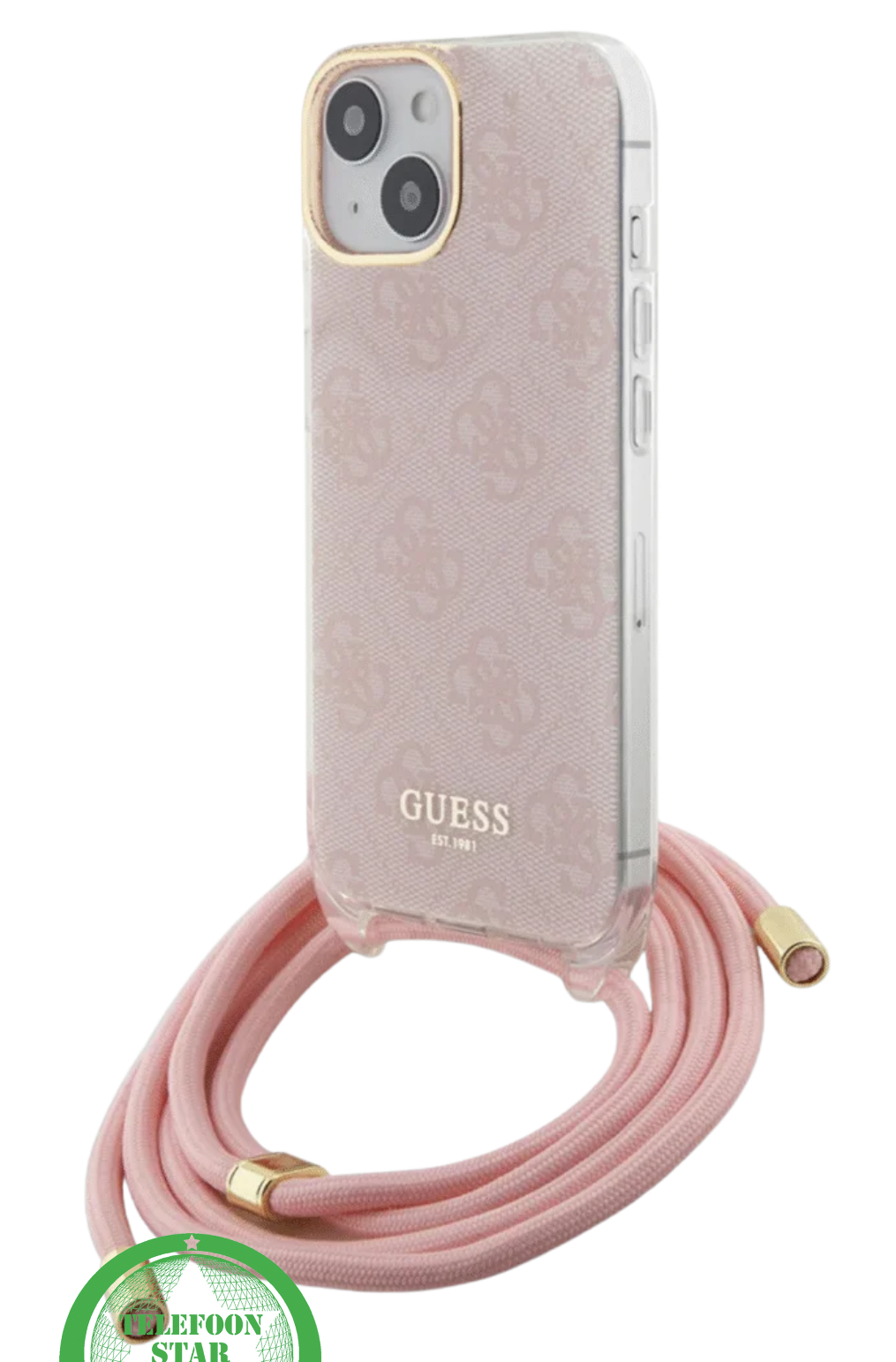 Roze Hoesje voor iPhone 14 - Crossbody Design met Luxe Logo en Koord