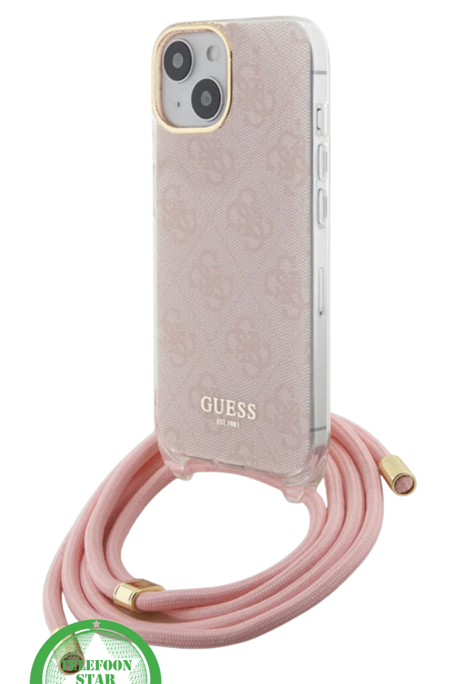 Hoesje voor iPhone 15 - Roze Crossbody Design met Luxe Logo en Koord