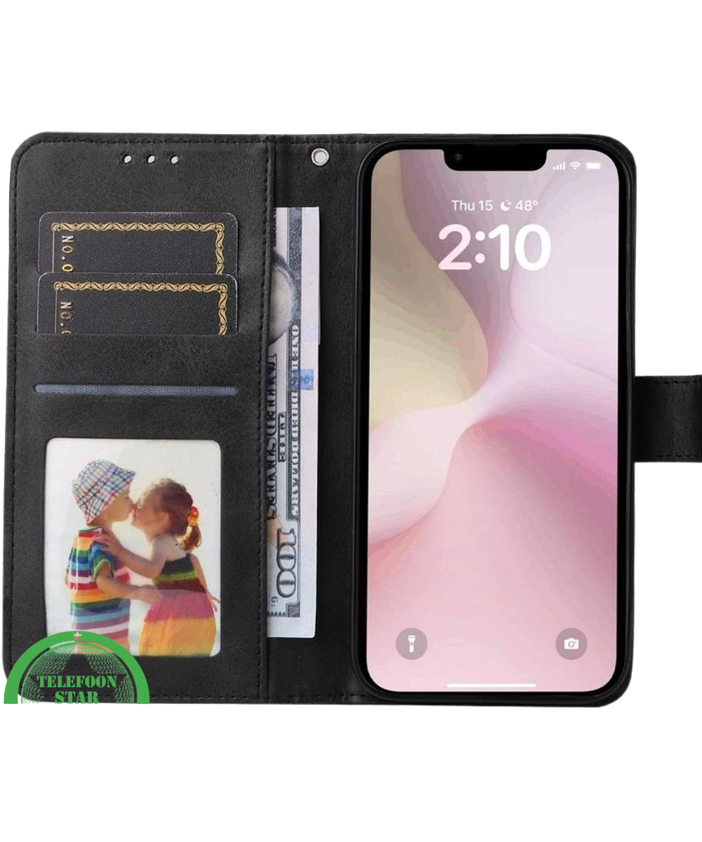 Hoesje voor iPhone 16E Zwart Leren Bookcase Slank en comfortabel ontwerp