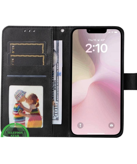 Hoesje voor iPhone 16E Zwart Leren Bookcase Slank en comfortabel ontwerp