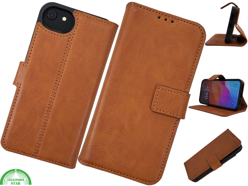 Wallet Case Licht Bruin 2 en 1 IPhone 16 E