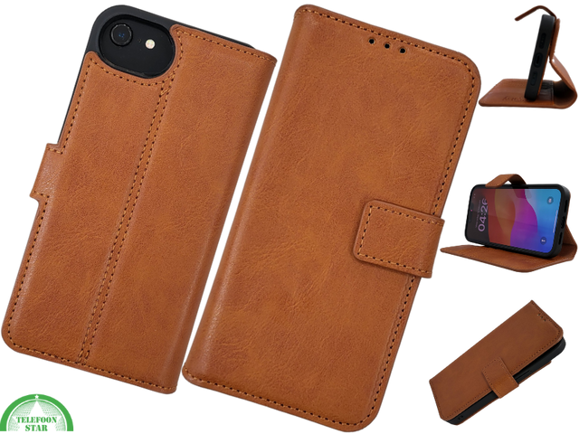 Wallet Case Licht Bruin 2 en 1 IPhone 16 E
