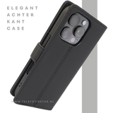 iPhone 16 Pro Bookcase Hoesje Zwart &ndash; Leren Look met Magnetische Sluiting
