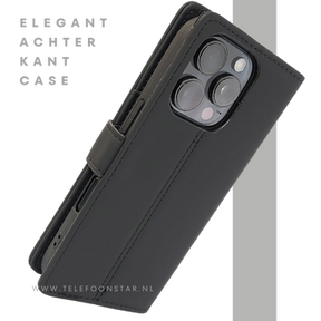 iPhone 16 Pro Bookcase Hoesje Zwart &ndash; Leren Look met Magnetische Sluiting