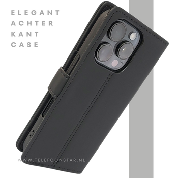 iPhone 16 Pro Bookcase Hoesje Zwart &ndash; Leren Look met Magnetische Sluiting