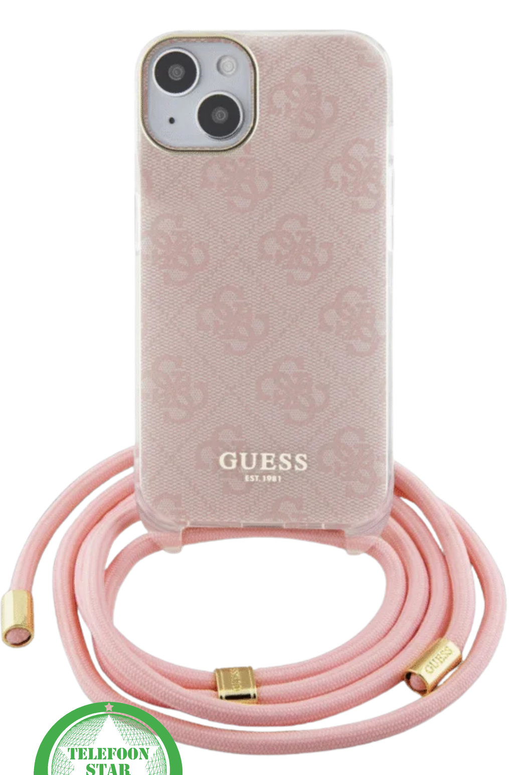 Hoesje voor iPhone 15 - Roze Crossbody Design met Luxe Logo en Koord