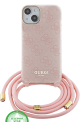 Roze Hoesje voor iPhone 14 - Crossbody Design met Luxe Logo en Koord