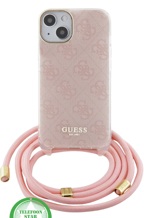 Roze Hoesje voor iPhone 14 - Crossbody Design met Luxe Logo en Koord