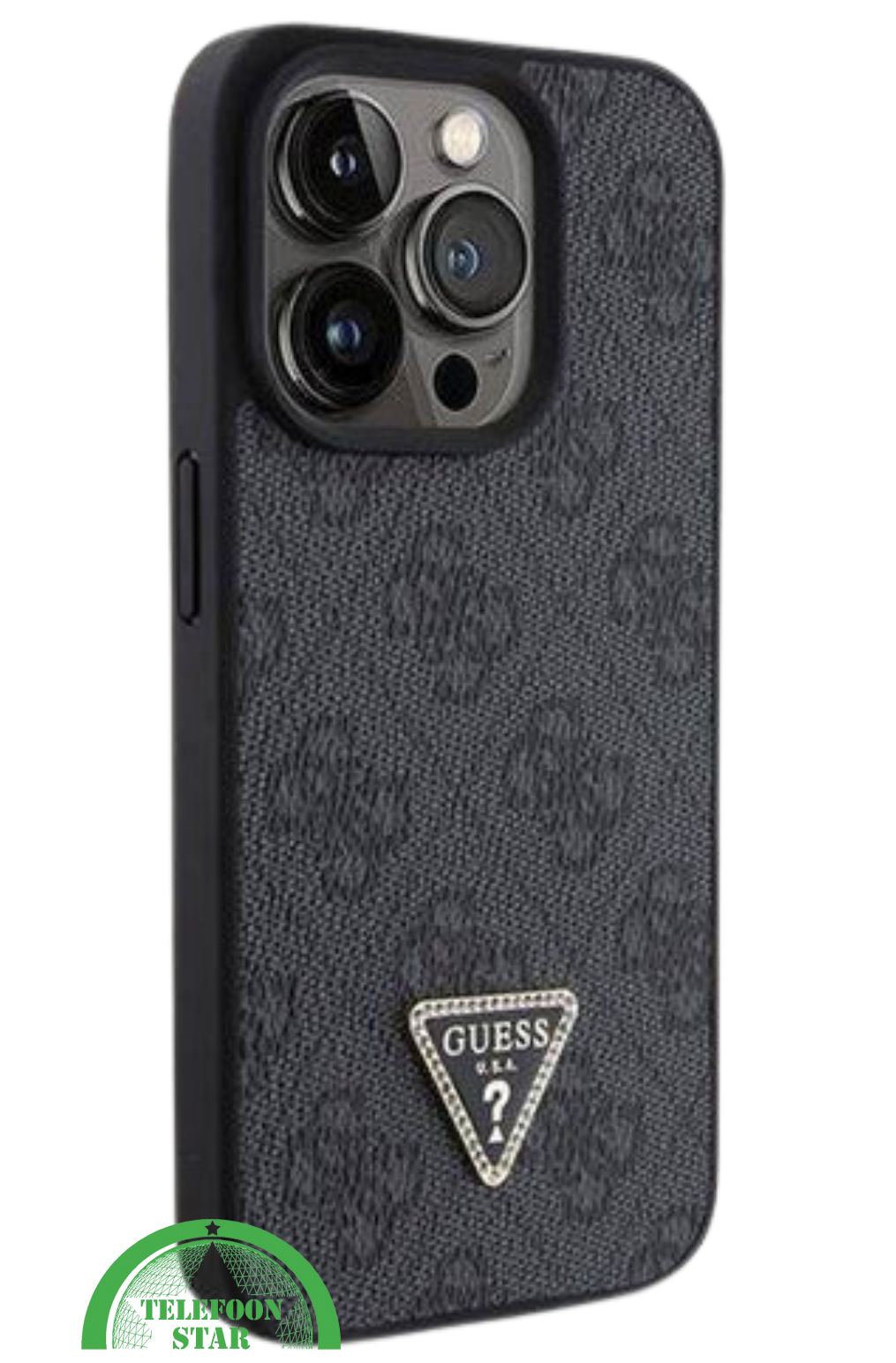iPhone 15 Pro Hoesje met Gouden Ketting &ndash; Zwart Design met Logo en Bescherming