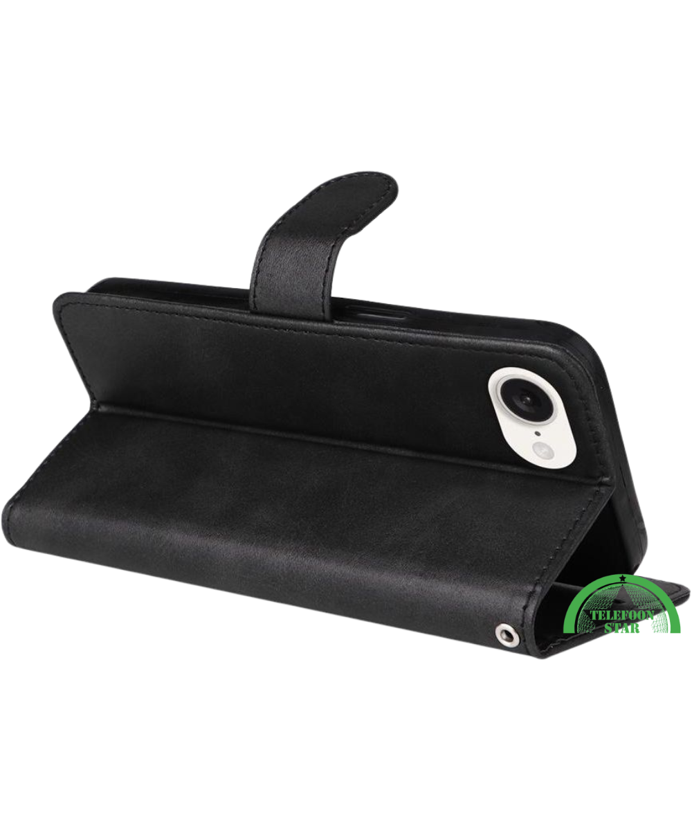 Hoesje voor iPhone 16E Zwart Leren Bookcase Slank en comfortabel ontwerp