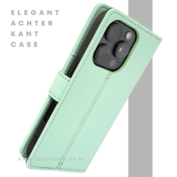 iPhone 16 Pro Bookcase Hoesje Mintgroen &ndash; Fris, Stijlvol &amp; Praktisch