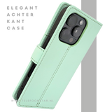 iPhone 16 Pro Bookcase Hoesje Mintgroen &ndash; Fris, Stijlvol &amp; Praktisch