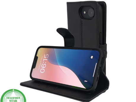 iPhone 17E Luxe Bookcase Hoesje Zwart &ndash; Wallet Case met Standfunctie