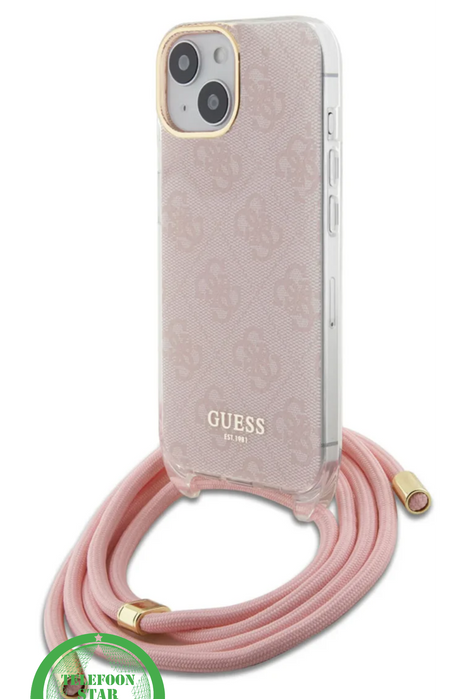 Roze Hoesje voor iPhone 14 - Crossbody Design met Luxe Logo en Koord