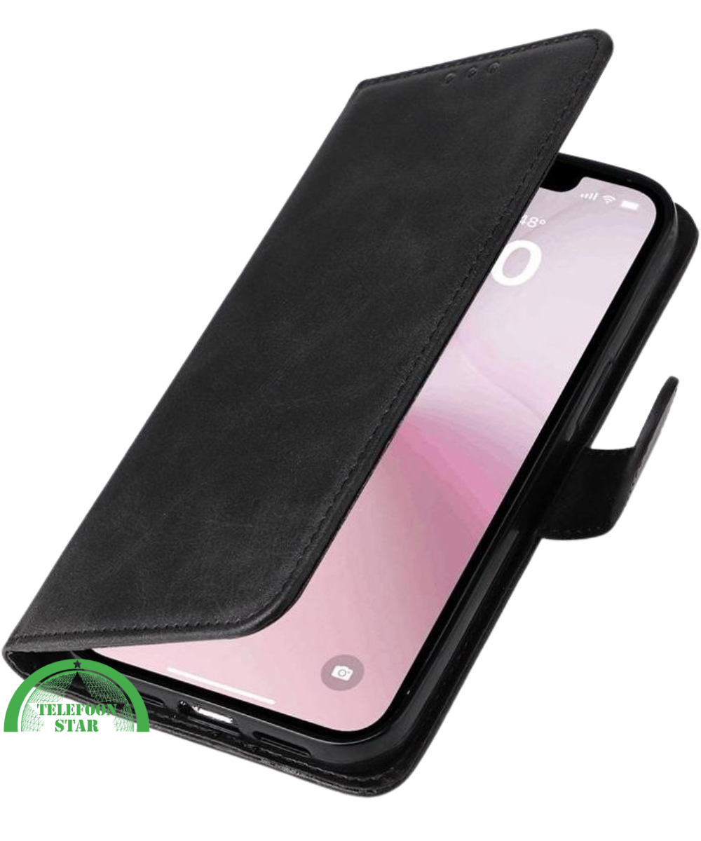 Hoesje voor iPhone 16E Zwart Leren Bookcase Slank en comfortabel ontwerp