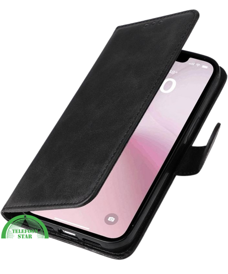 Hoesje voor iPhone 16E Zwart Leren Bookcase Slank en comfortabel ontwerp